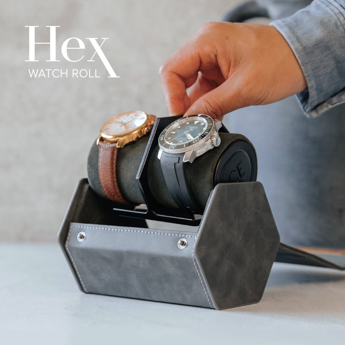 2-Slot Travel Watch Roll - Gray