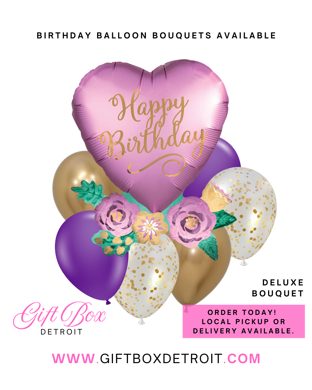 Birthday Hearts and Flowers Deluxe Bouquet