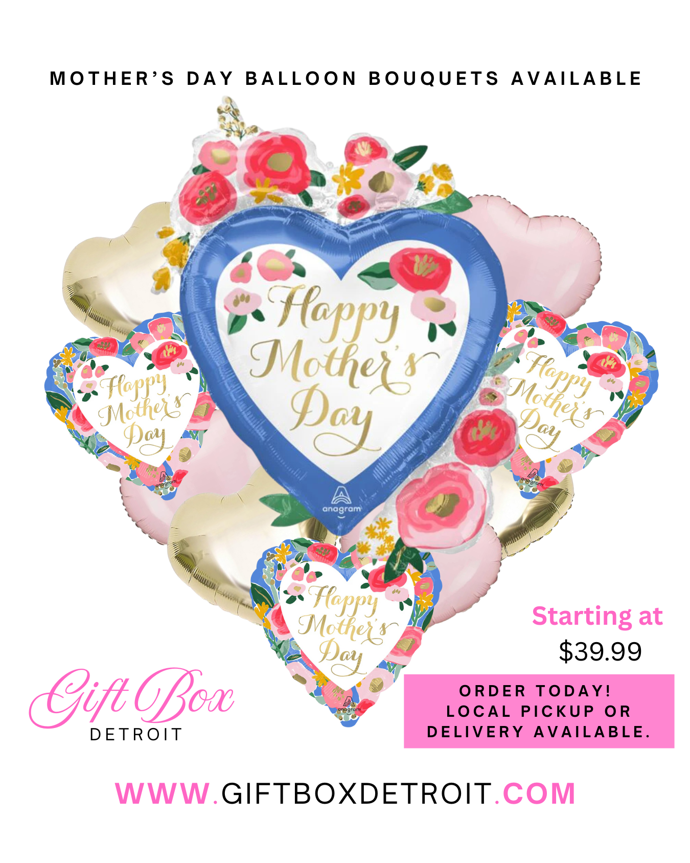 Mother's Day Floral Hearts Balloon Bouquet