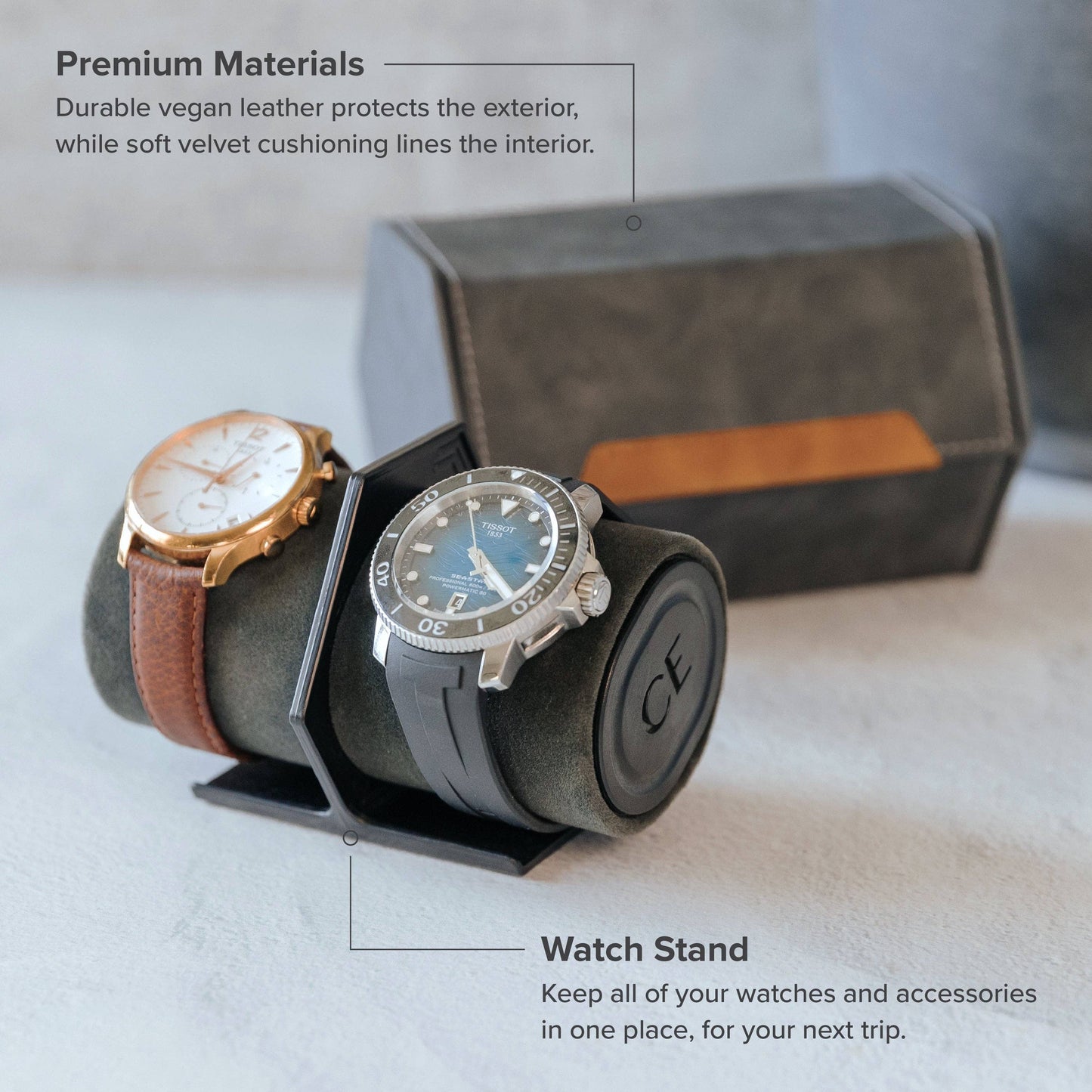 2-Slot Travel Watch Roll - Gray