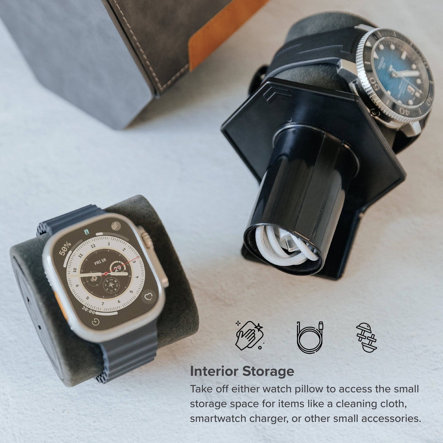 2-Slot Travel Watch Roll - Gray