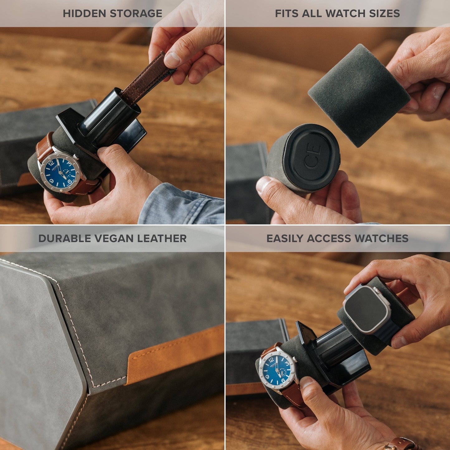 2-Slot Travel Watch Roll - Gray