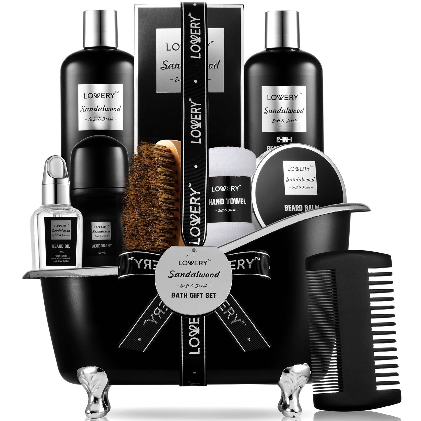 Lovery - Luxury Beard Grooming Kit for Men, Sandalwood Bath Gift Set